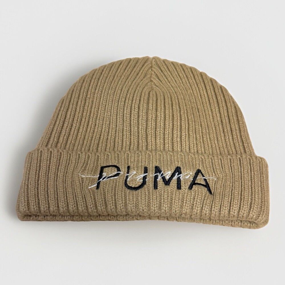 Puma Adult Cuffed Beanie Cap Logo Beige Embroidered Unisex